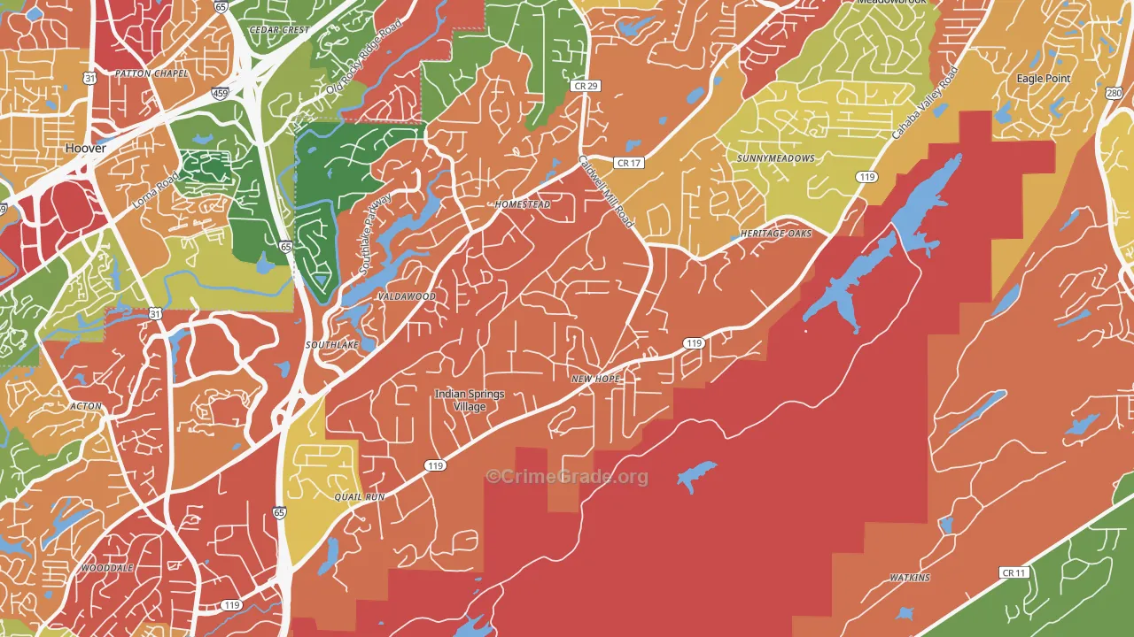 Indian Springs Village, AL Map of Drug-Related Crime Rates