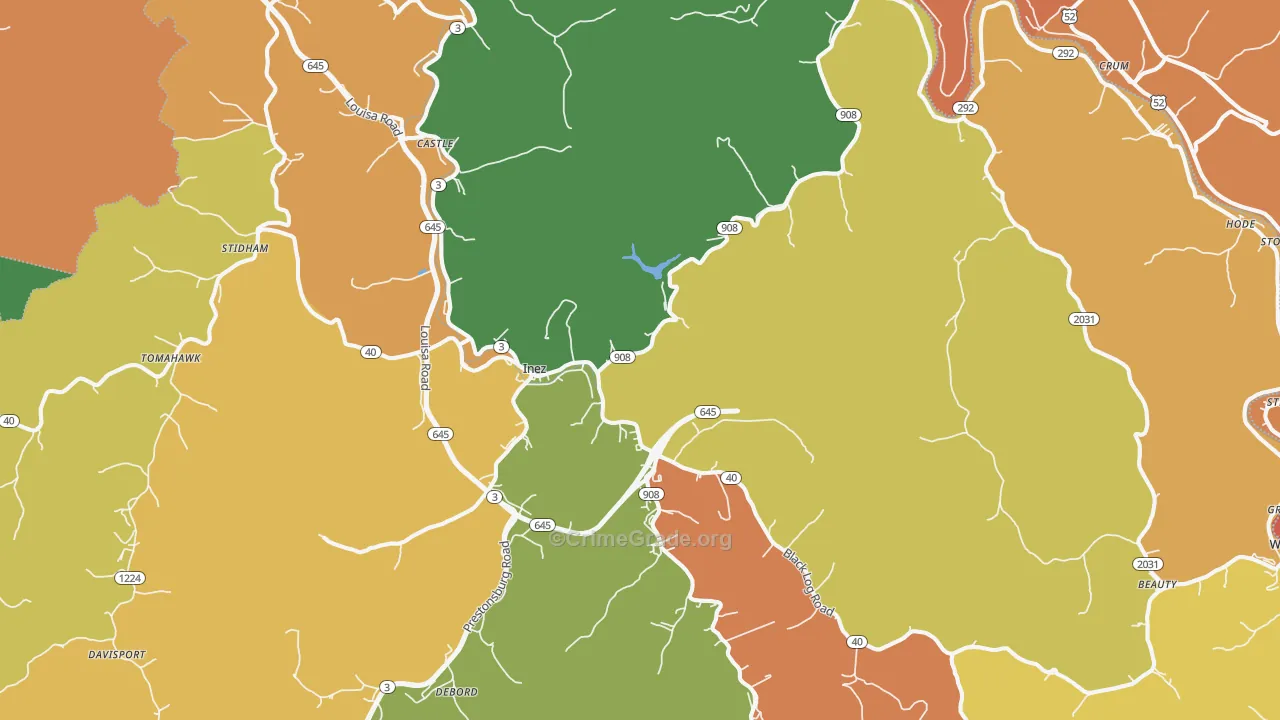 Inez, KY Map of Drug-Related Crime Rates