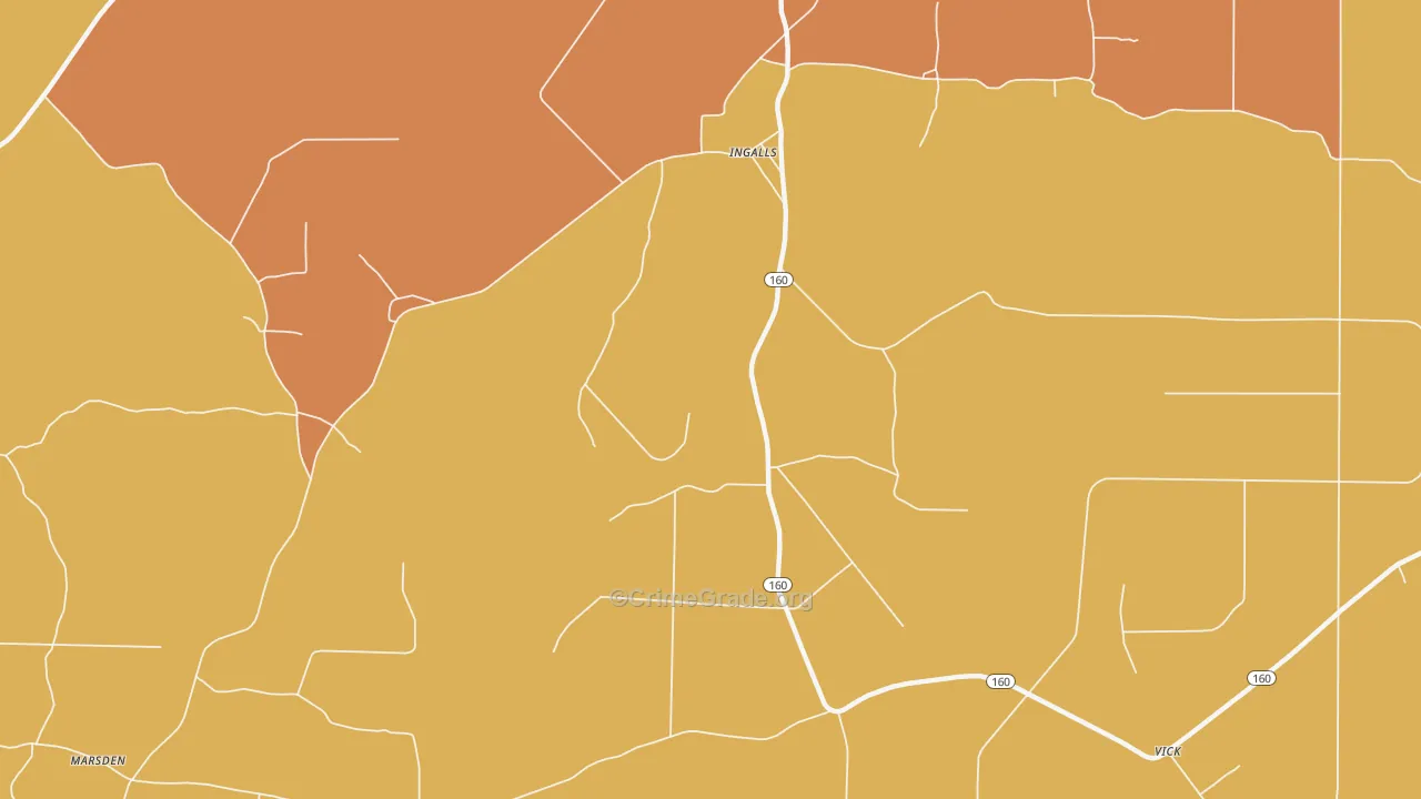 Ingalls, AR Map of Drug-Related Crime Rates