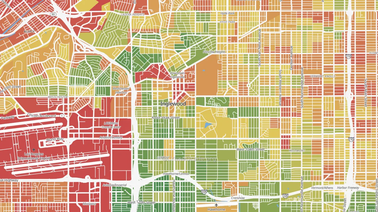 Inglewood, CA Map of Drug-Related Crime Rates