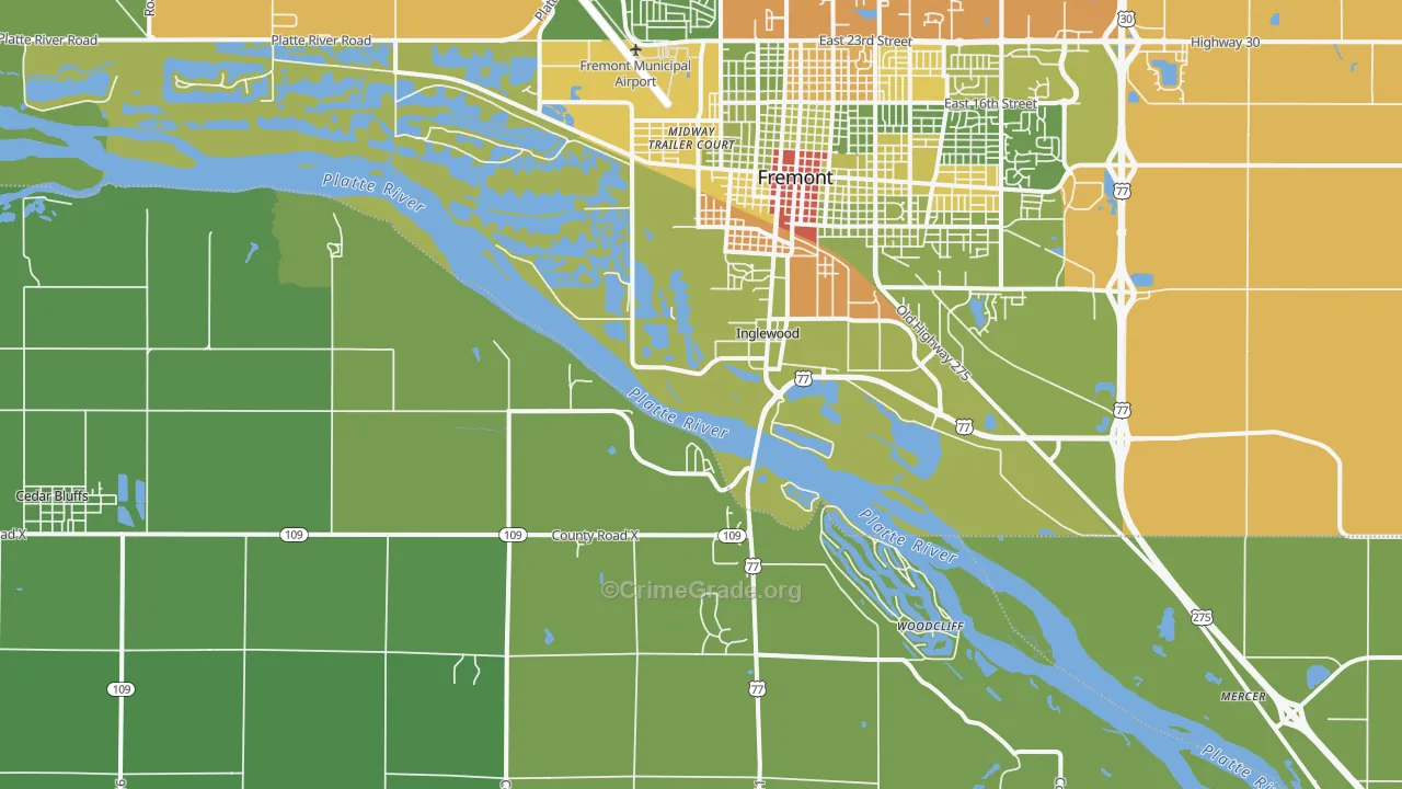 Inglewood, NE Map of Drug-Related Crime Rates