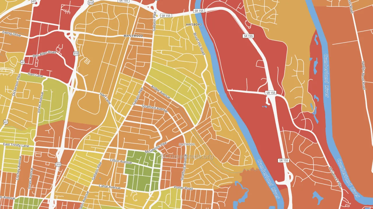 Inglewood-Riverwood, Nashville, TN Map of Drug-Related Crime Rates