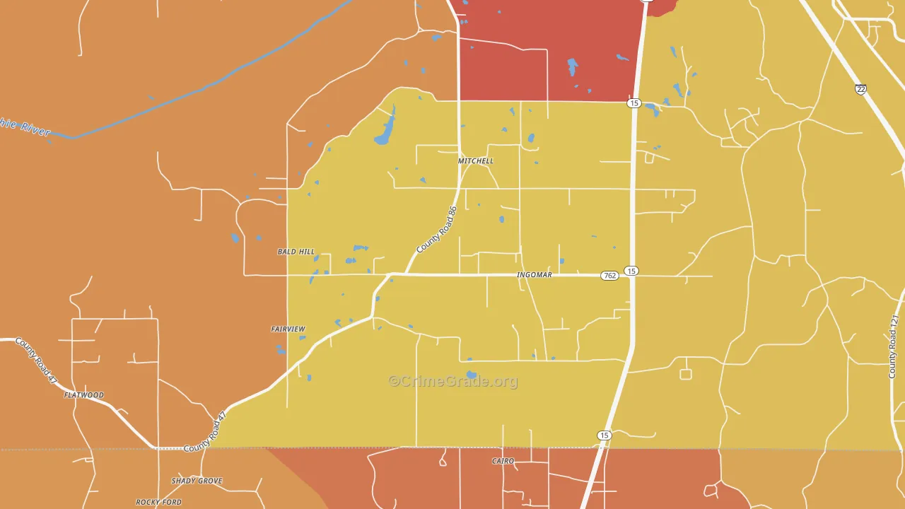 Ingomar, MS Map of Drug-Related Crime Rates