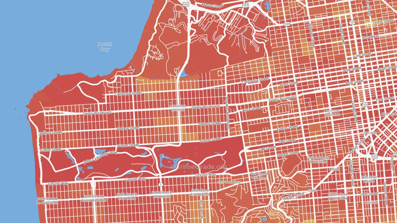 Inner Richmond, San Francisco, CA Map of Drug-Related Crime Rates