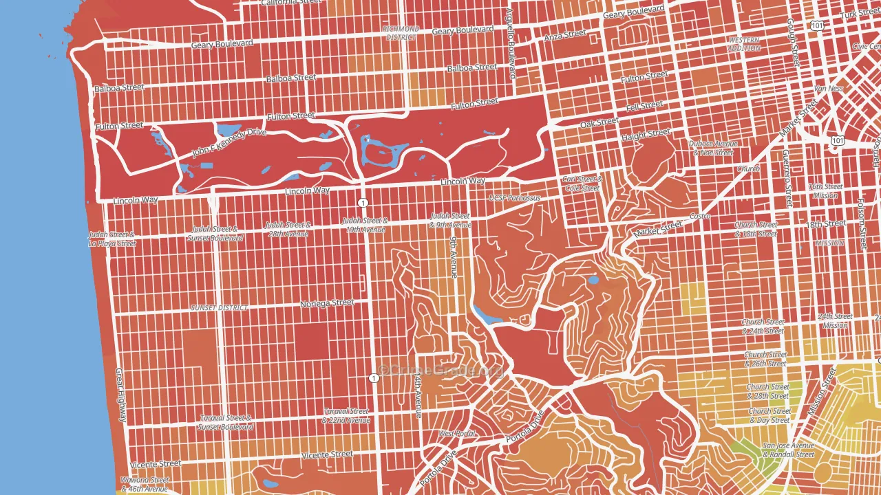 Inner Sunset, San Francisco, CA Map of Drug-Related Crime Rates