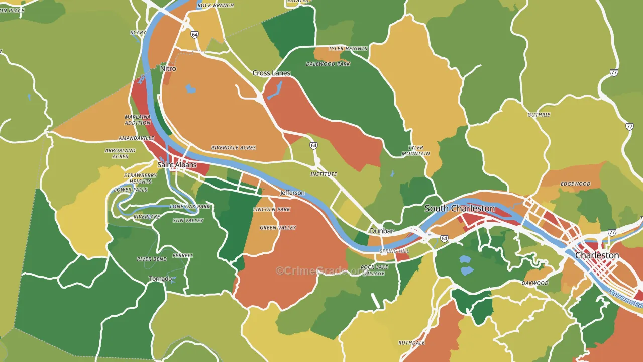 Institute, WV Map of Drug-Related Crime Rates