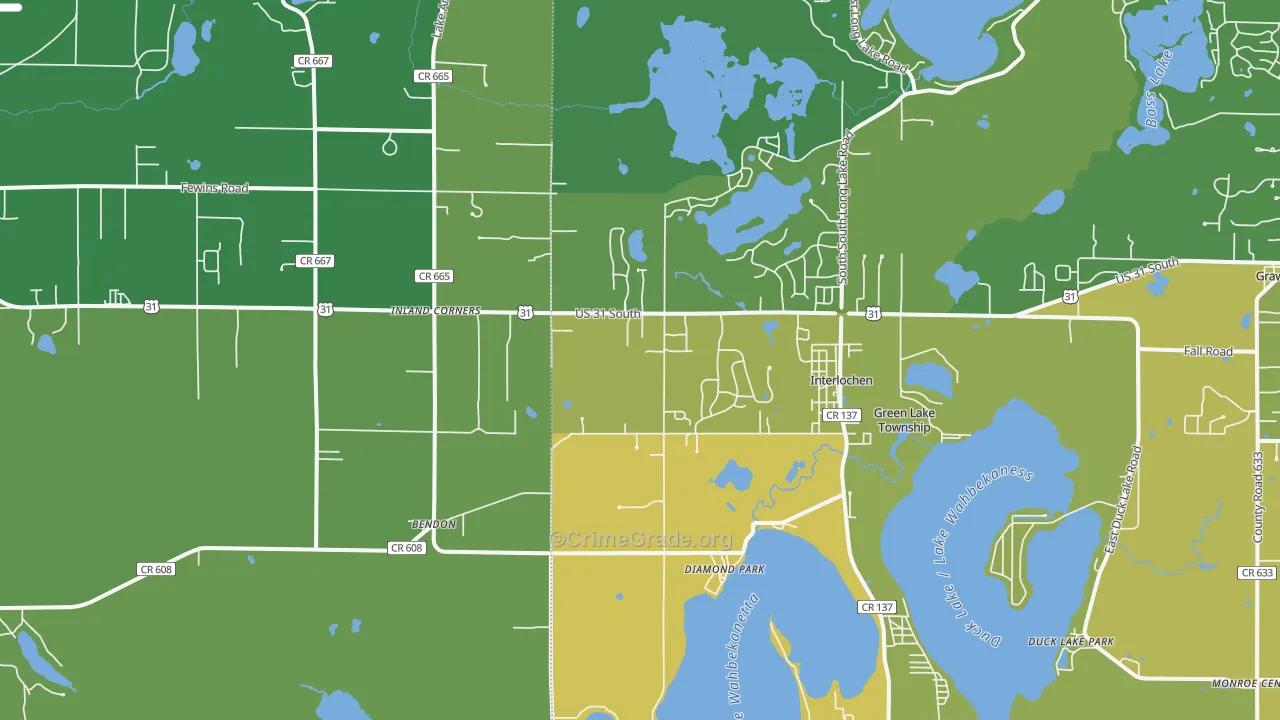 Interlochen, MI Map of Drug-Related Crime Rates