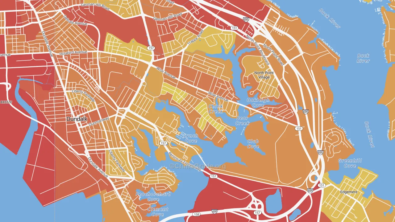 Inverness, Dundalk, MD Map of Drug-Related Crime Rates