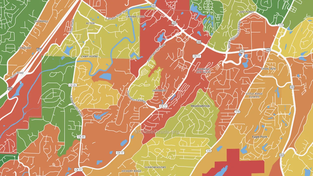 Inverness, Hoover, AL Map of Drug-Related Crime Rates