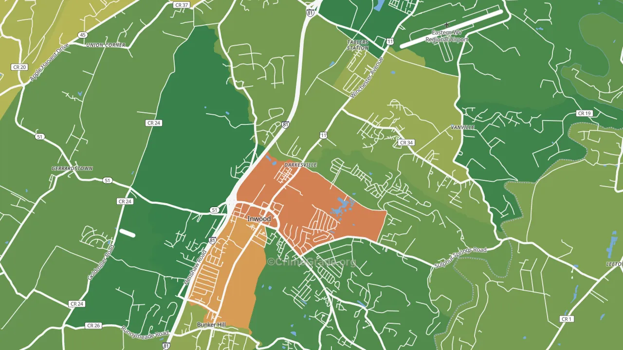Inwood, WV Map of Drug-Related Crime Rates
