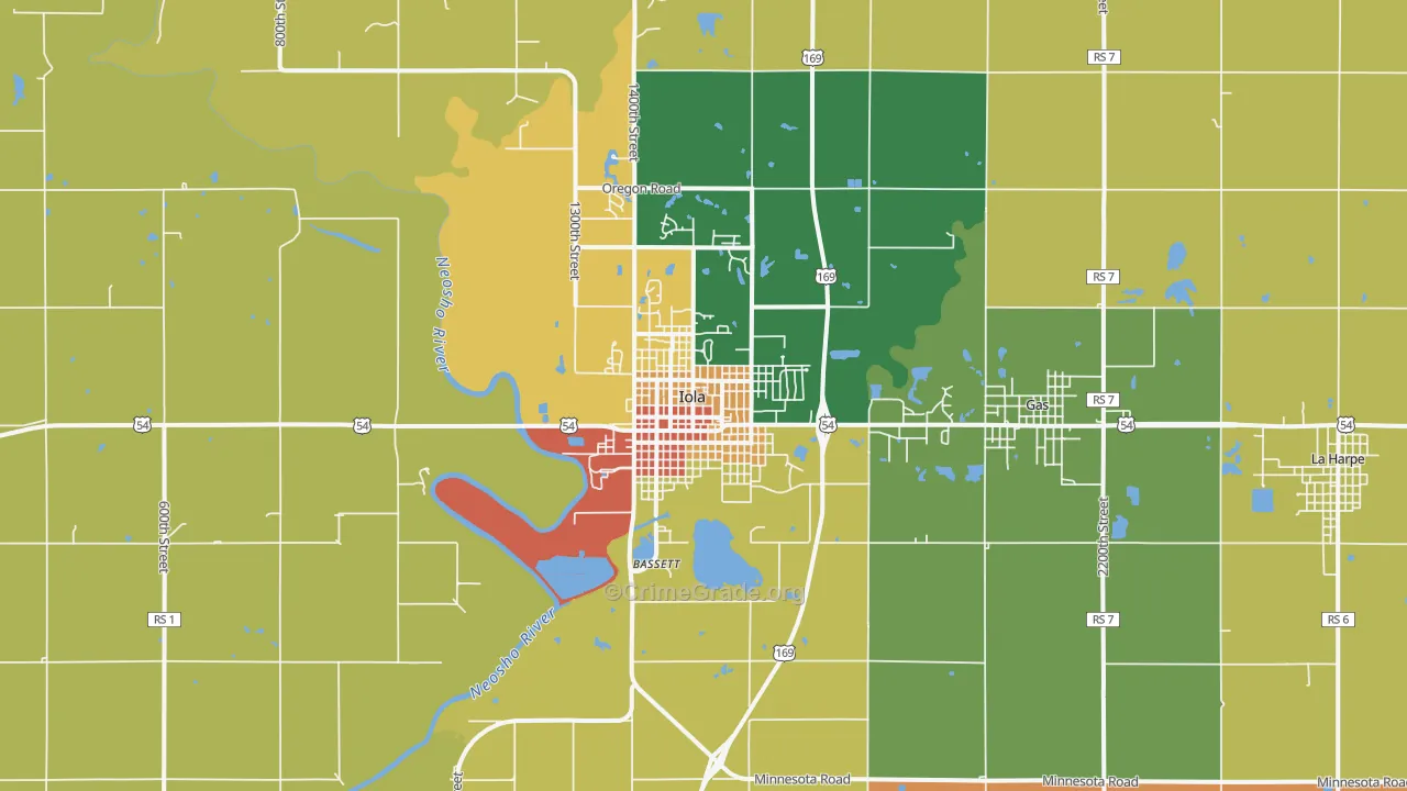 Iola, KS Map of Drug-Related Crime Rates