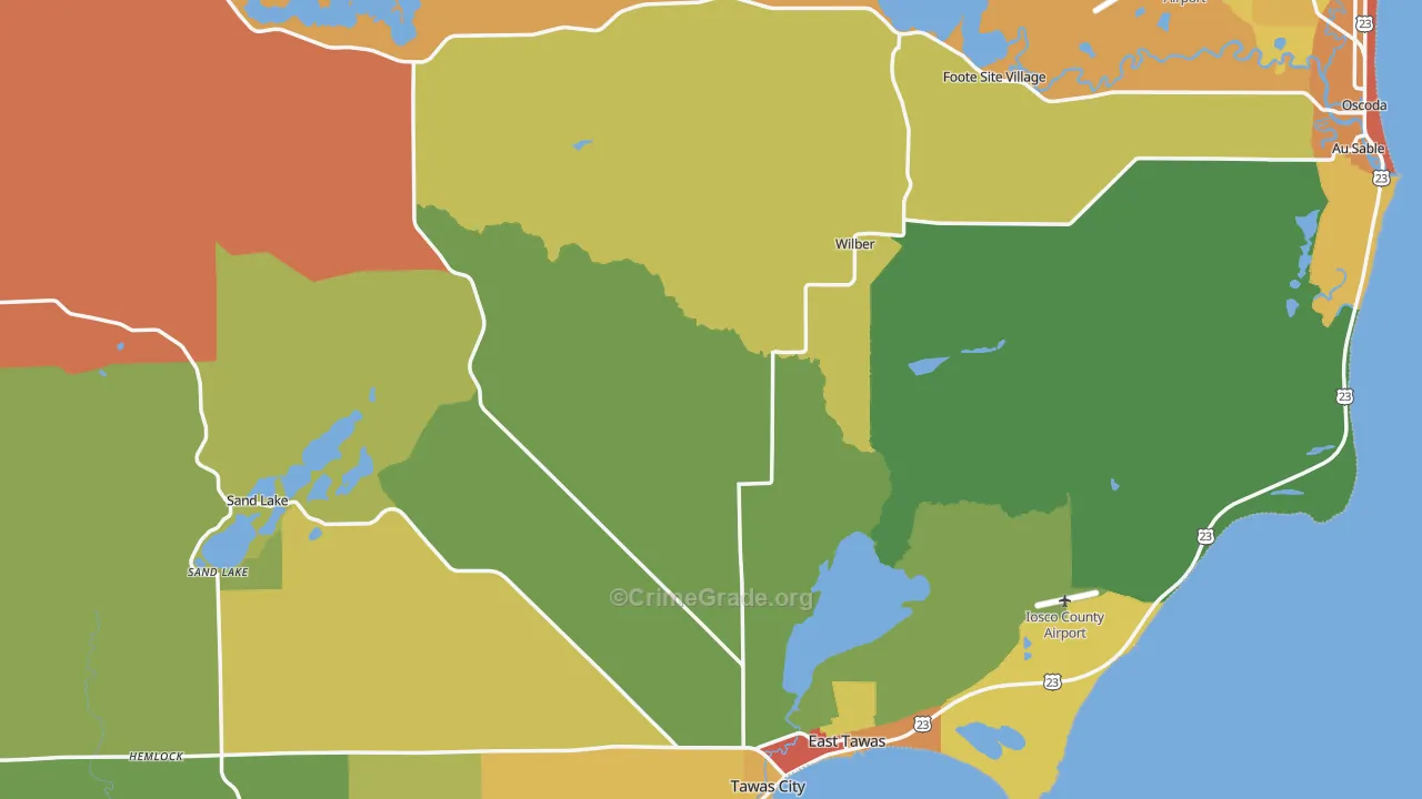 Iosco County, MI Map of Drug-Related Crime Rates