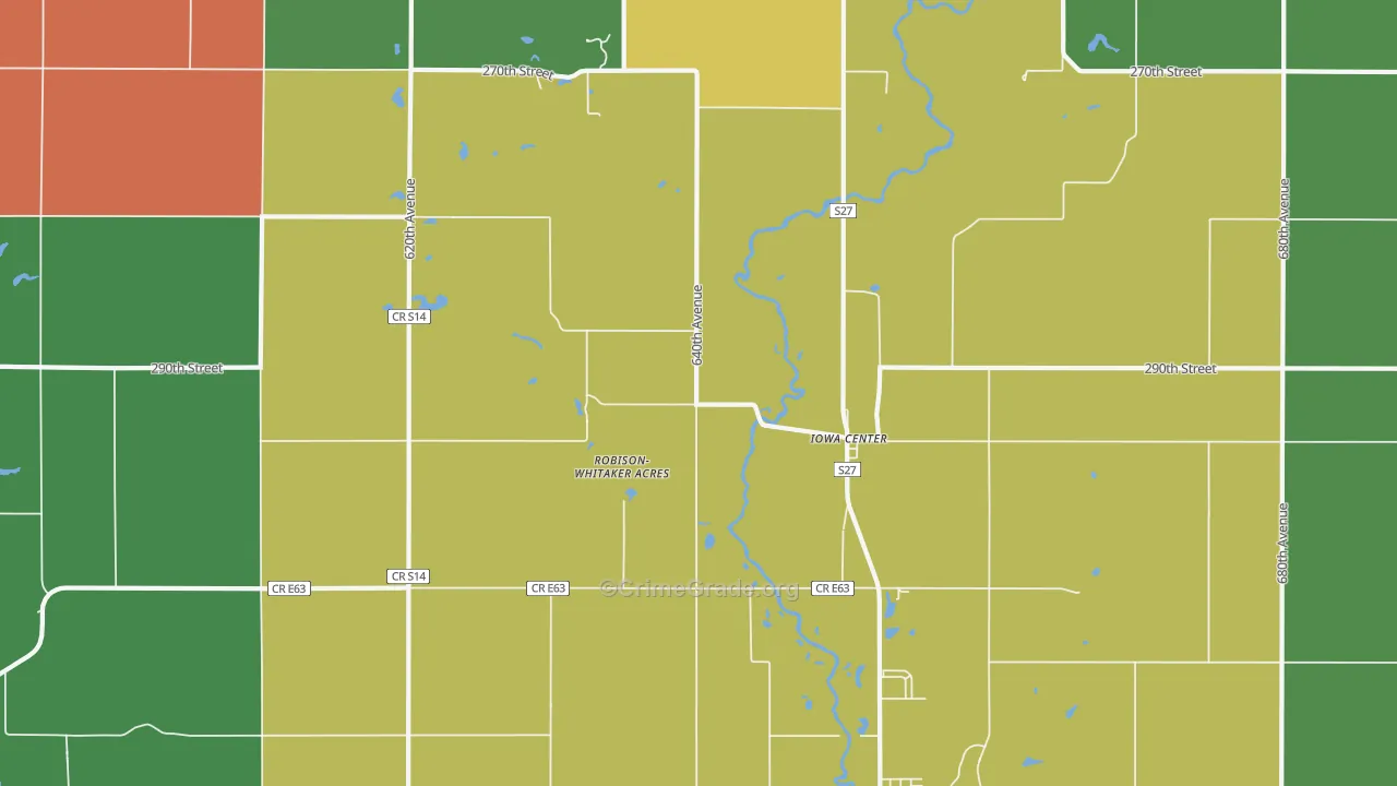 Iowa Center, IA Map of Drug-Related Crime Rates