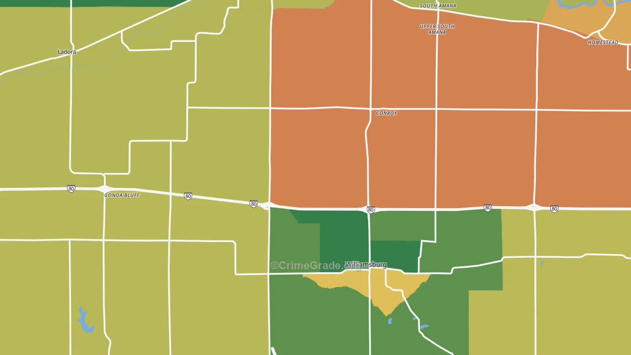 Iowa County, IA Map of Drug-Related Crime Rates