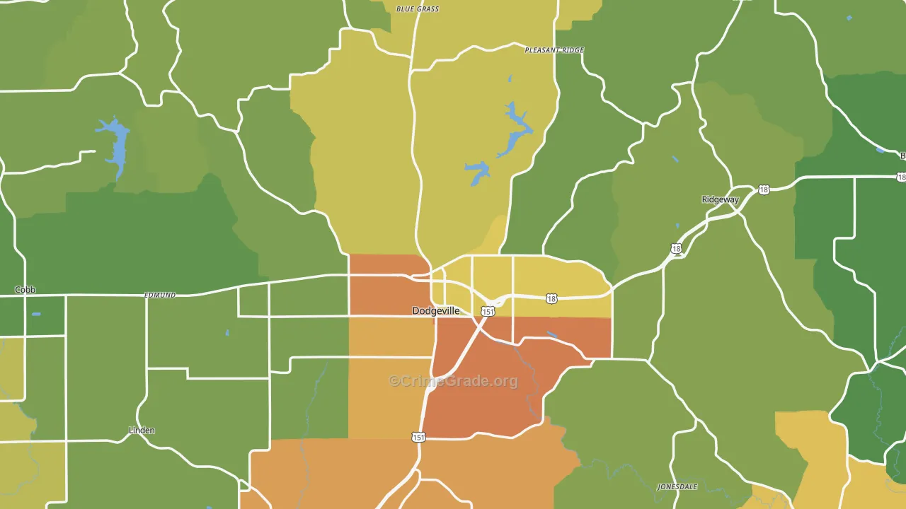Iowa County, WI Map of Drug-Related Crime Rates