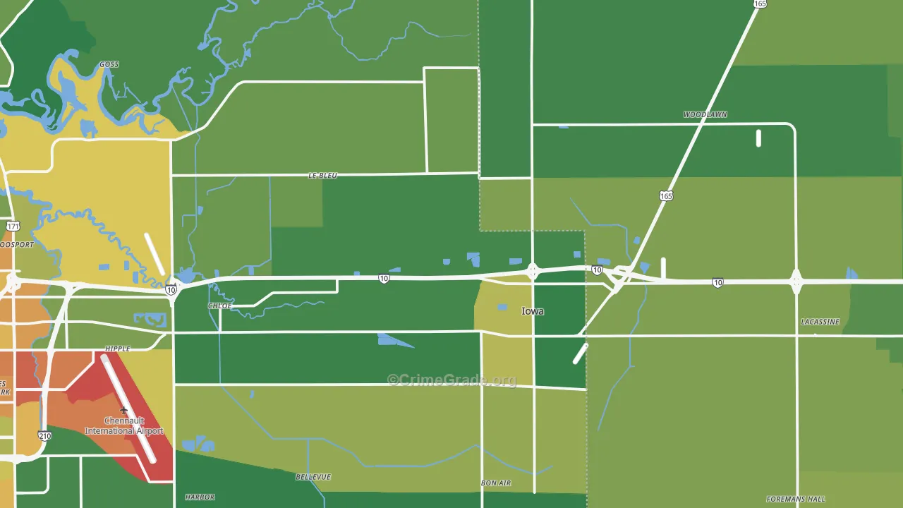 Iowa, LA Map of Drug-Related Crime Rates