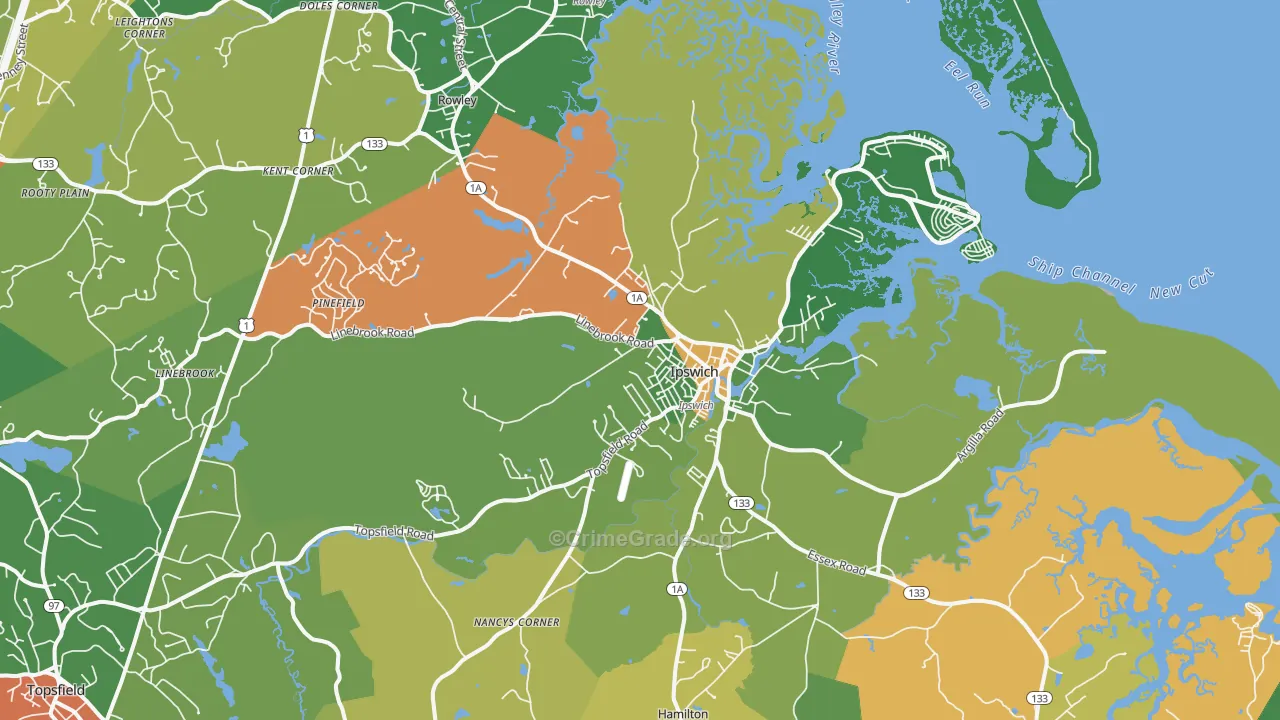 Ipswich, MA Map of Drug-Related Crime Rates