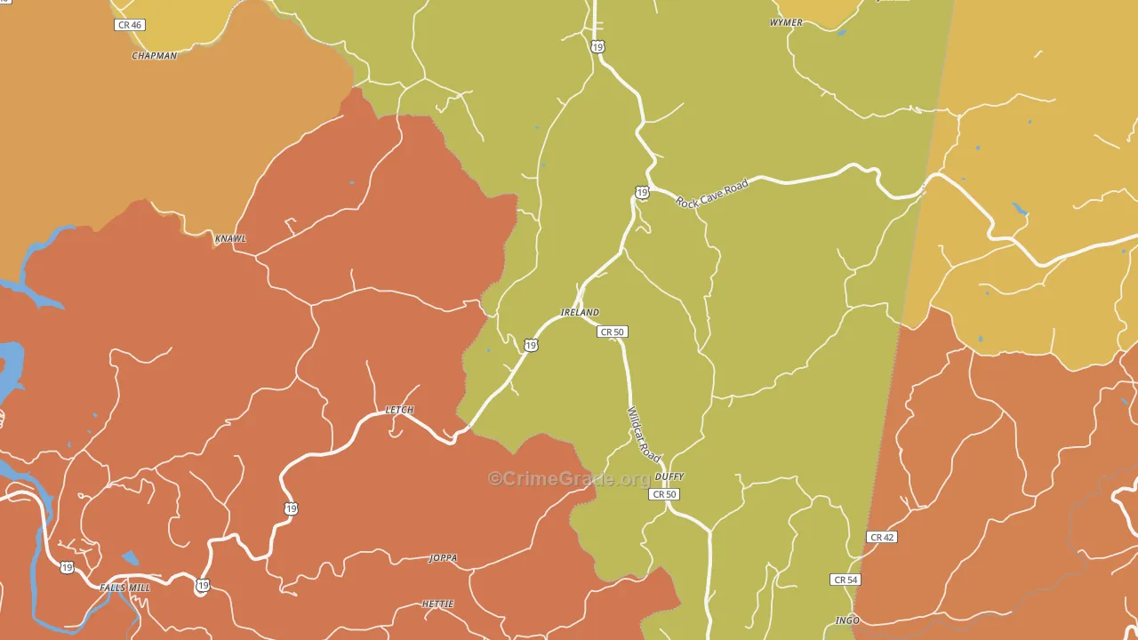 Ireland, WV Map of Drug-Related Crime Rates