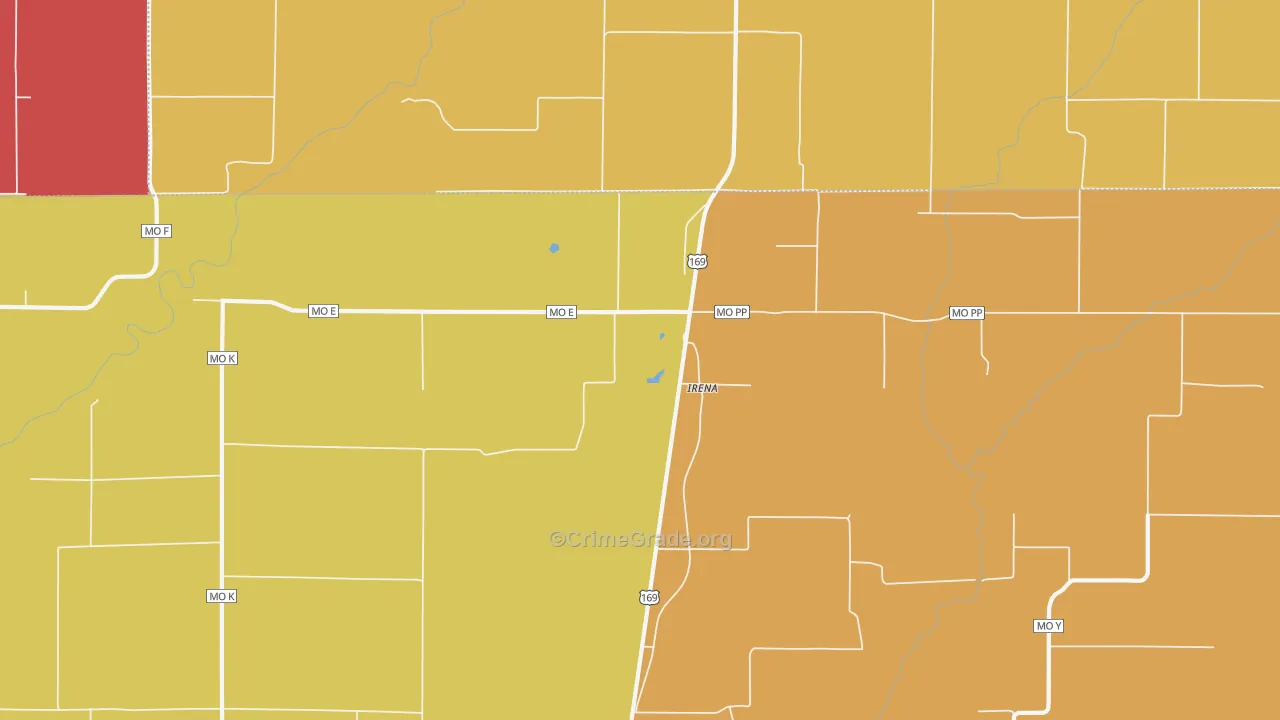 Irena, MO Map of Drug-Related Crime Rates