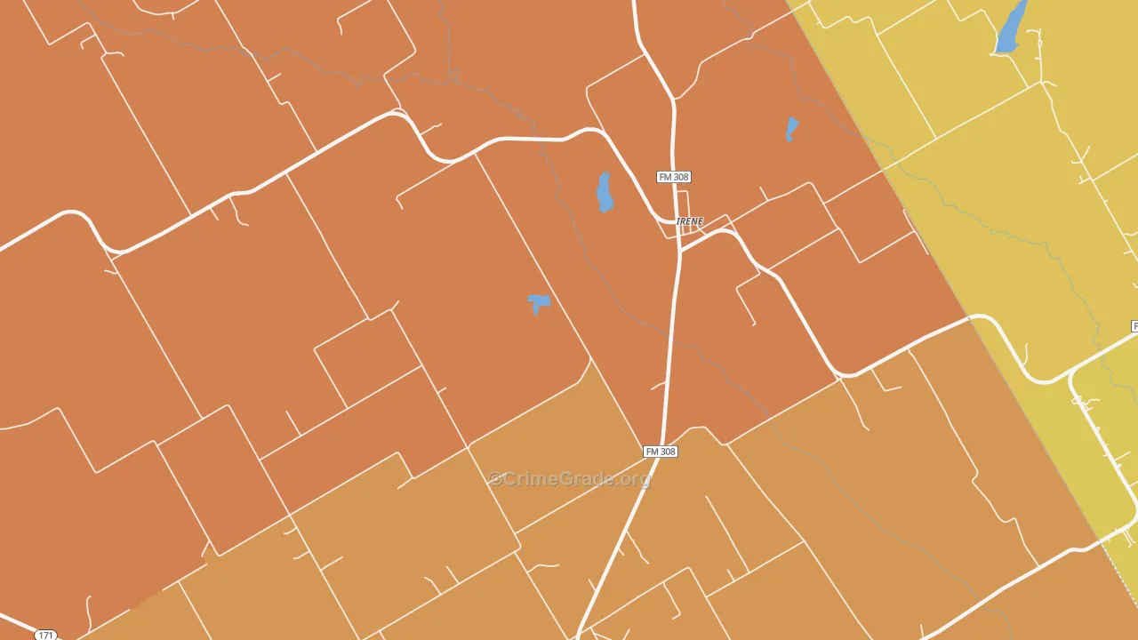 Irene, TX Map of Drug-Related Crime Rates