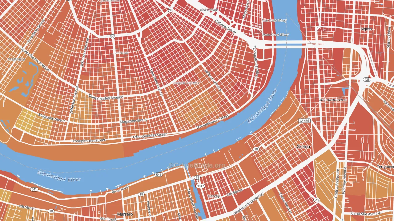 Irish Channel, New Orleans, LA Map of Drug-Related Crime Rates