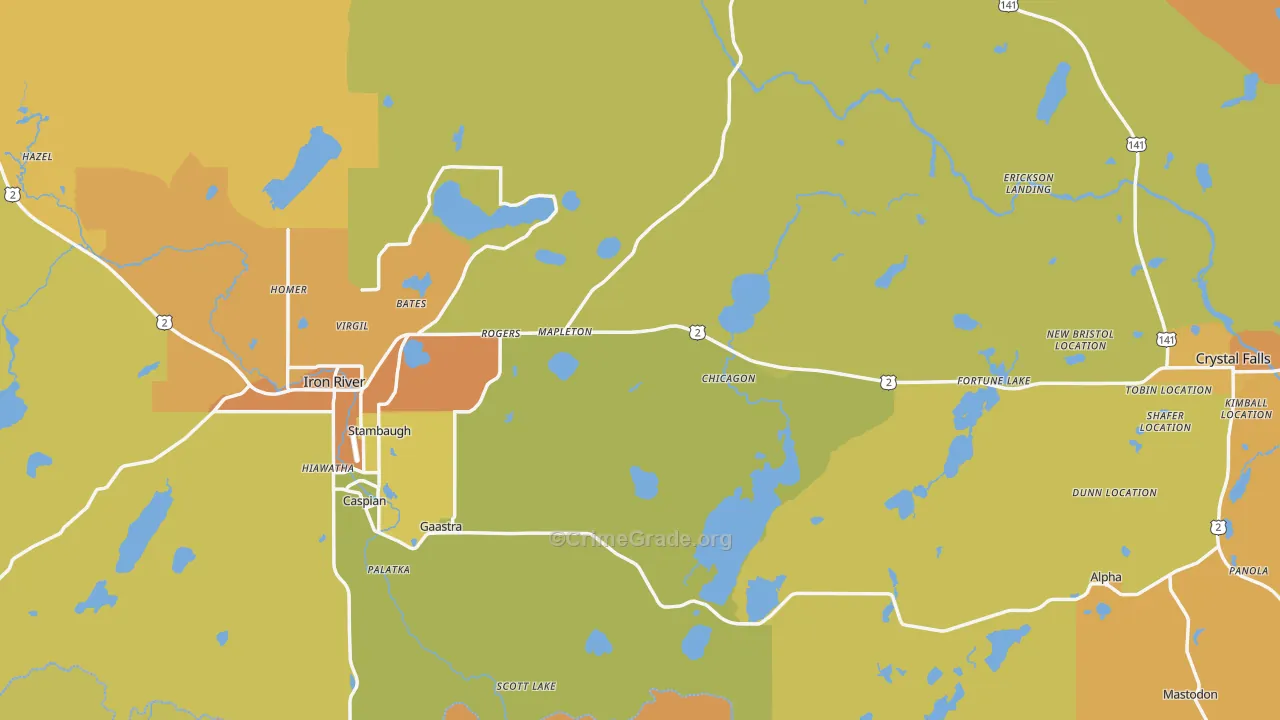 Iron County, MI Map of Drug-Related Crime Rates
