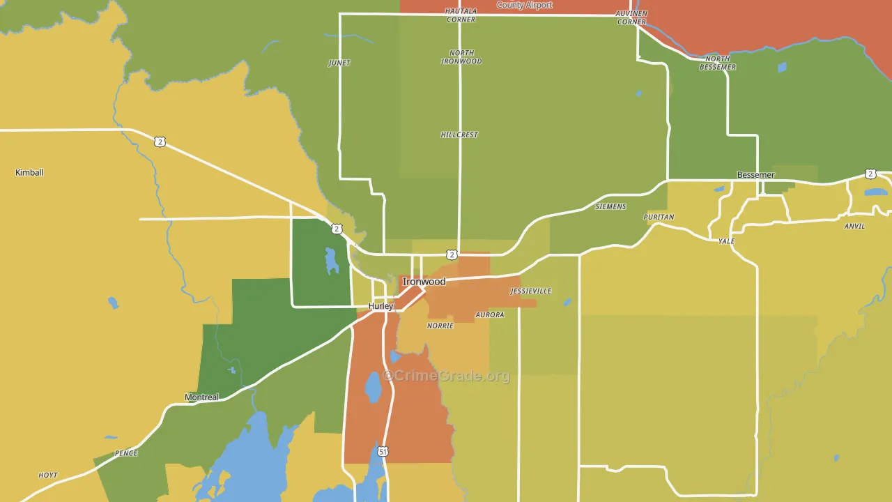 Ironwood, MI Map of Drug-Related Crime Rates