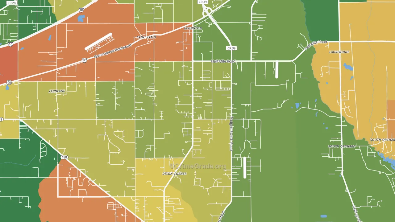 Irvington, AL Map of Drug-Related Crime Rates