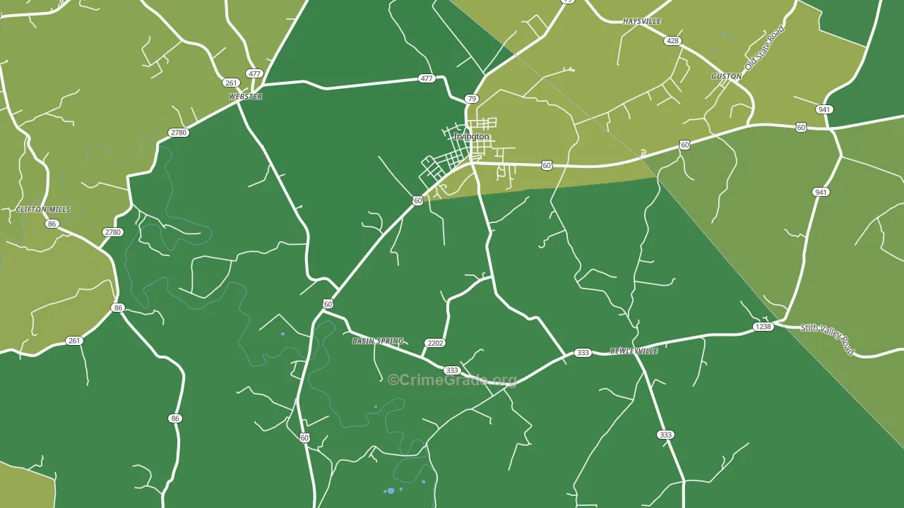 Irvington, KY Map of Drug-Related Crime Rates