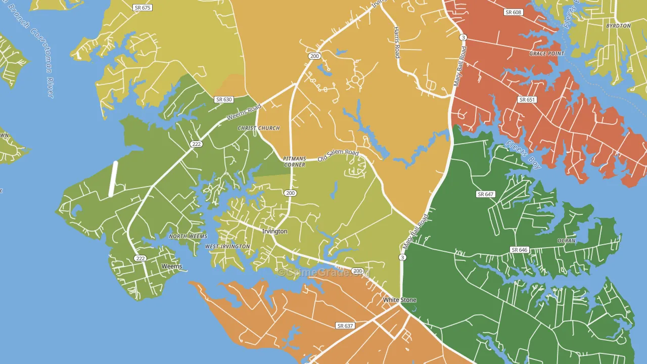 Irvington, VA Map of Drug-Related Crime Rates
