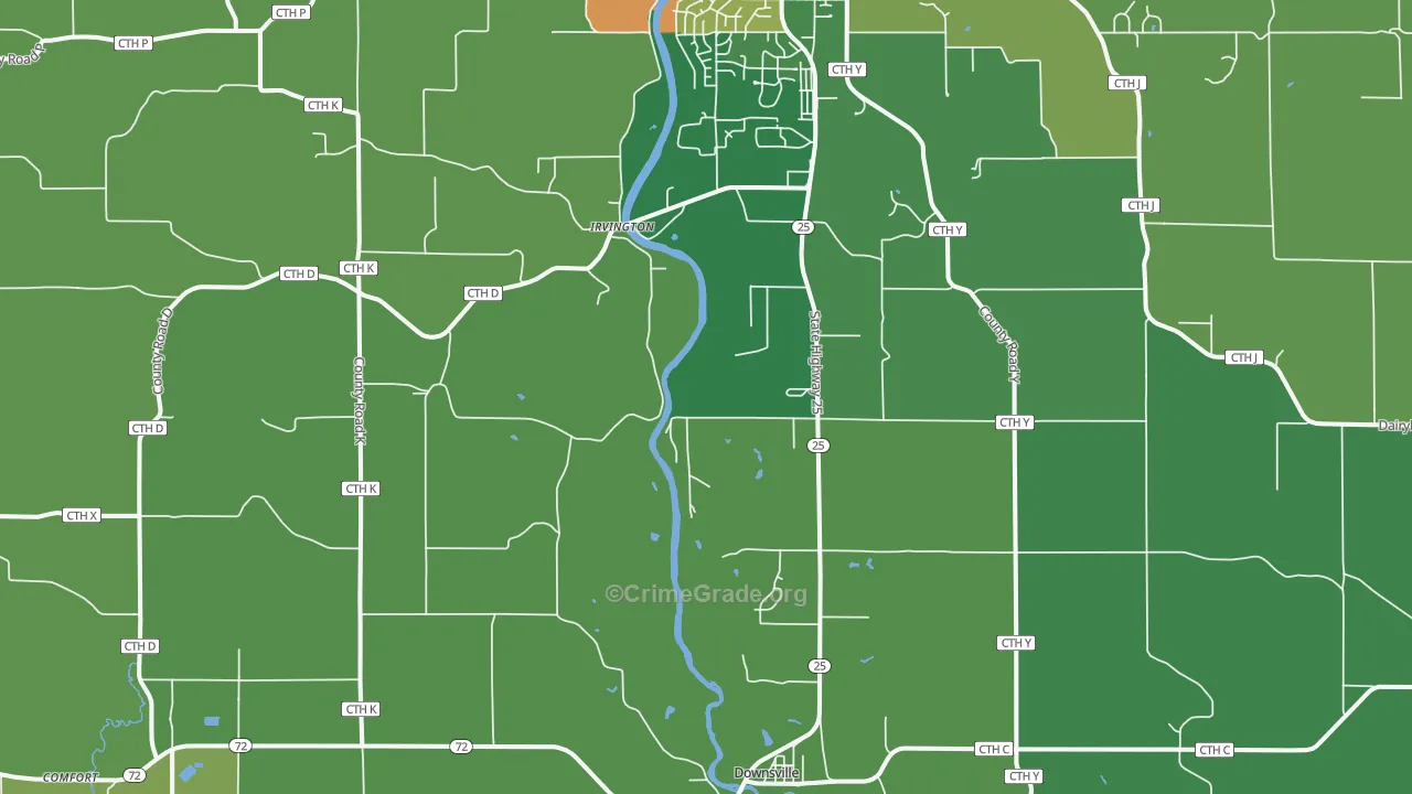 Irvington, WI Map of Drug-Related Crime Rates