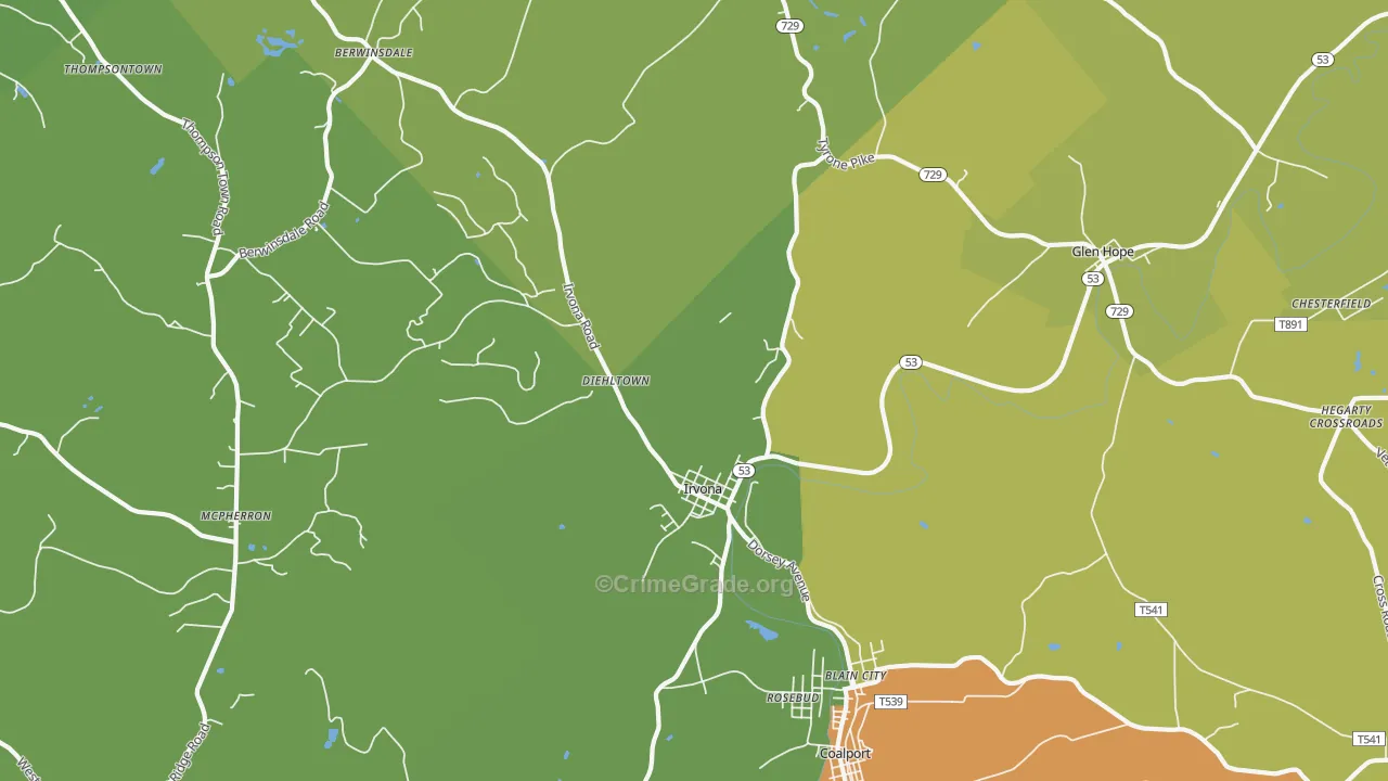 Irvona, PA Map of Drug-Related Crime Rates