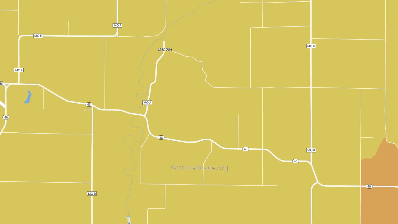 Isadora, MO Map of Drug-Related Crime Rates