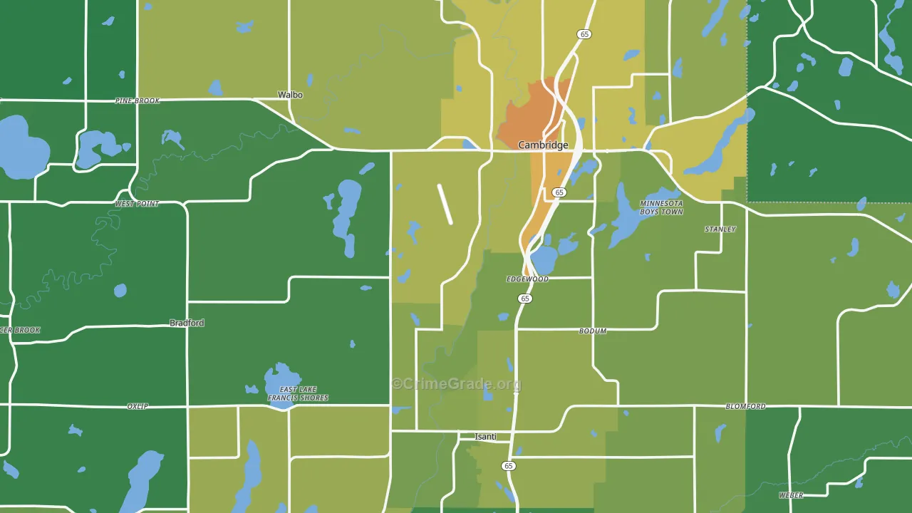 Isanti County, MN Map of Drug-Related Crime Rates