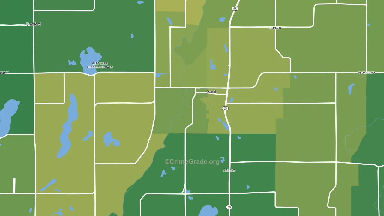 Isanti, MN Map of Drug-Related Crime Rates