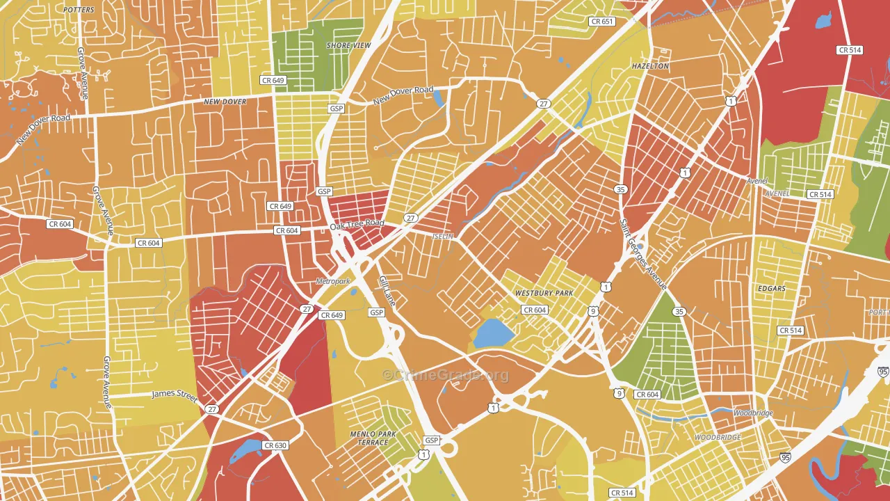 Iselin, NJ Map of Drug-Related Crime Rates