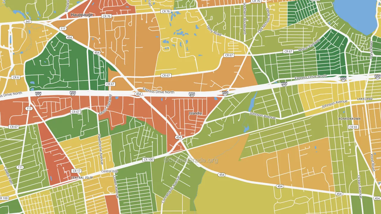 Islandia, NY Map of Drug-Related Crime Rates