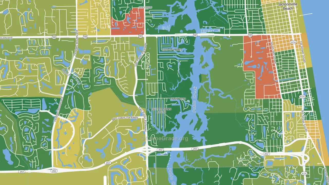 Isle of Palms, Jacksonville Beach, FL Map of Drug-Related Crime Rates