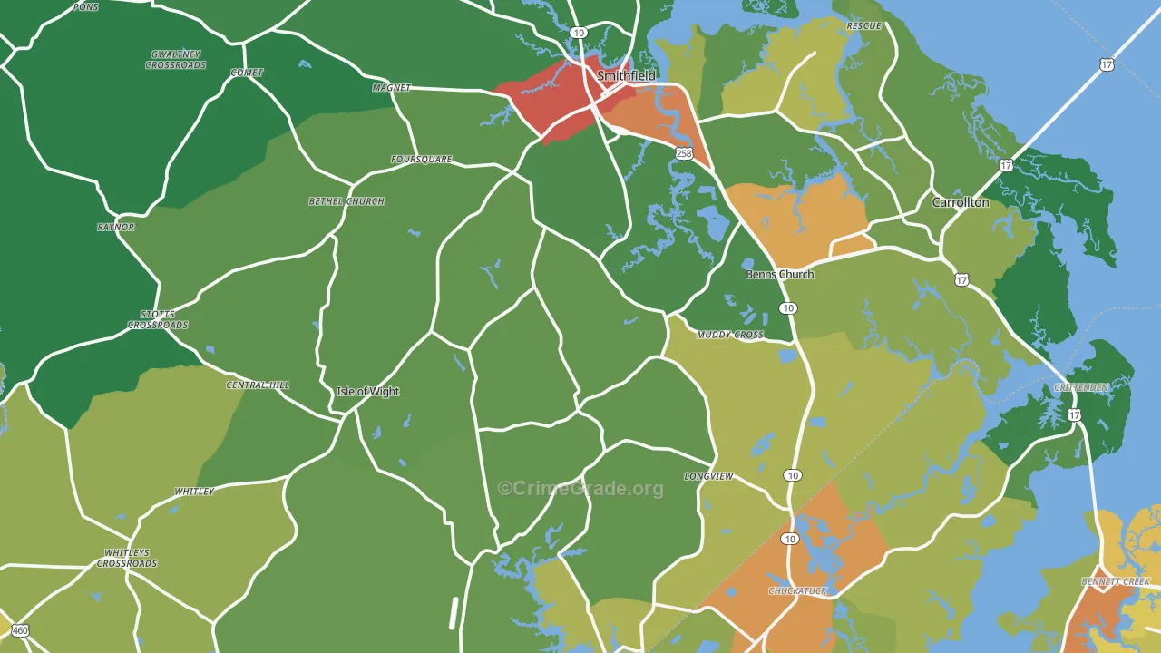 Isle of Wight County, VA Map of Drug-Related Crime Rates
