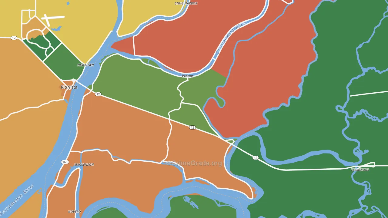 Isleton, CA Map of Drug-Related Crime Rates