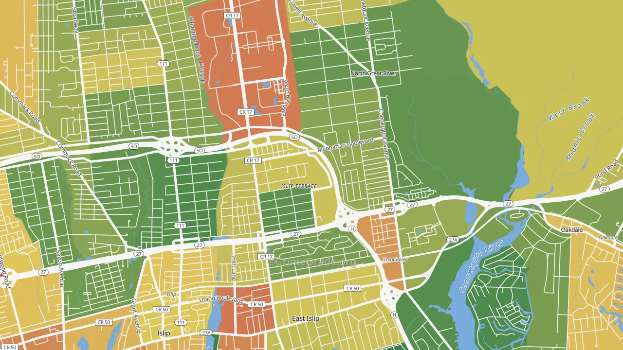 Islip Terrace, NY Map of Drug-Related Crime Rates
