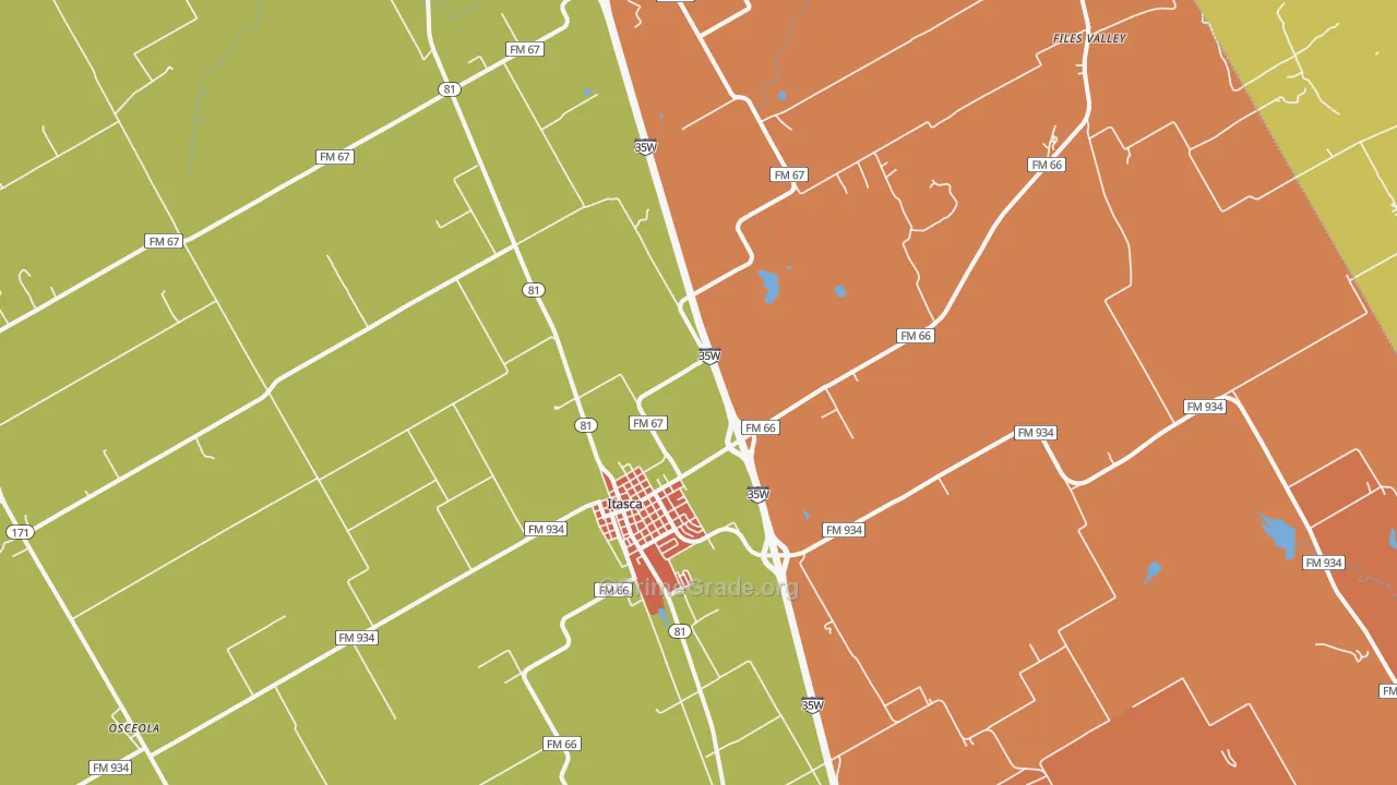 Itasca, TX Map of Drug-Related Crime Rates