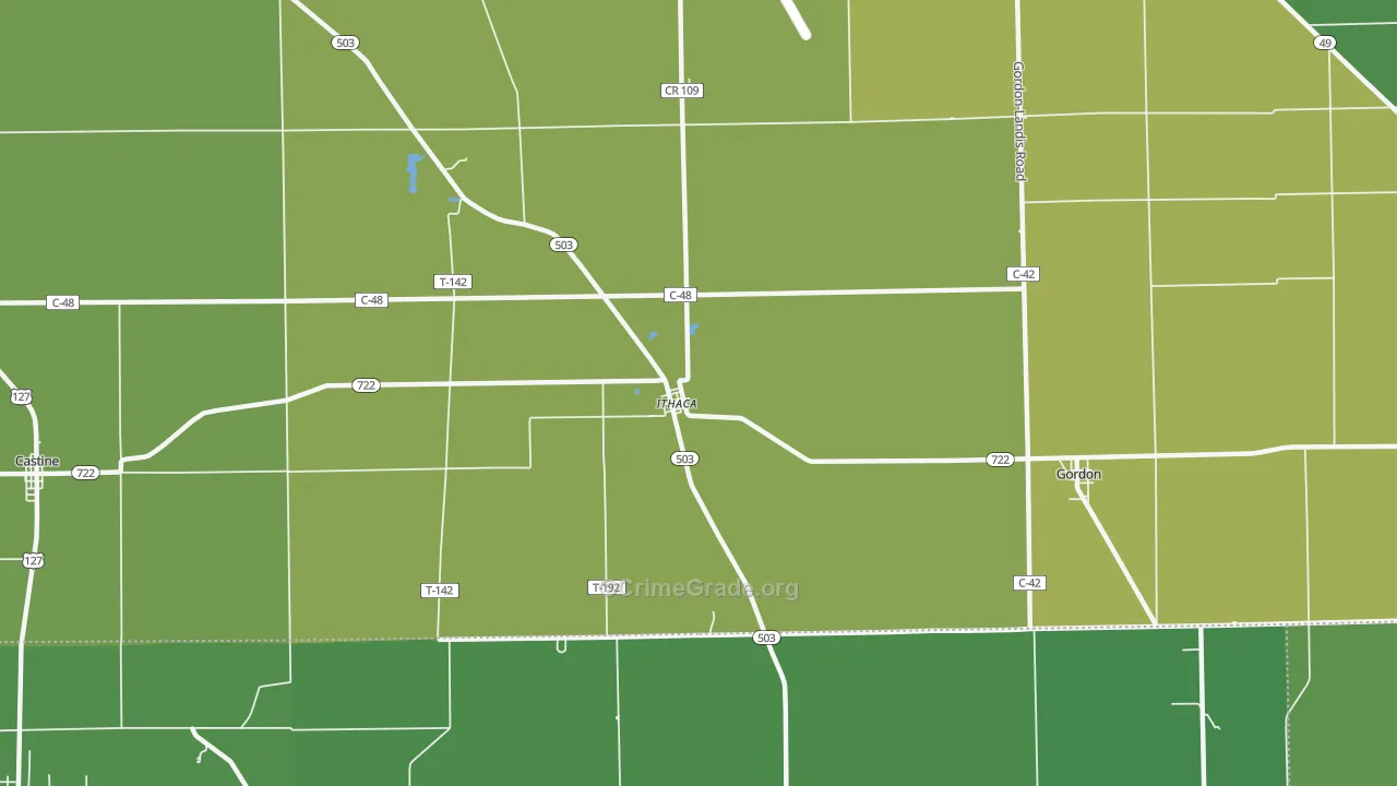Ithaca, OH Map of Drug-Related Crime Rates