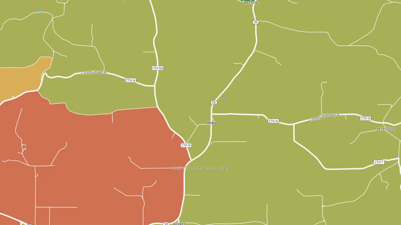 Ithaca, WI Map of Drug-Related Crime Rates