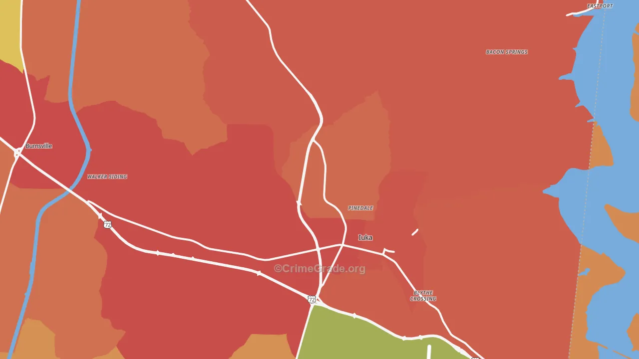 Iuka, MS Map of Drug-Related Crime Rates