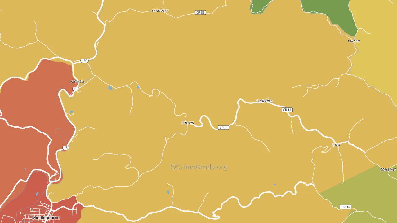 Iuka, WV Map of Drug-Related Crime Rates