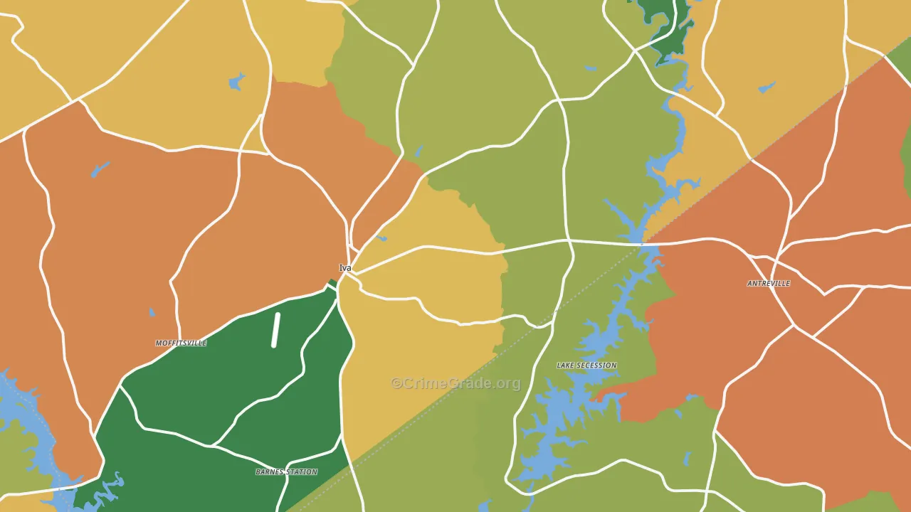 Iva, SC Map of Drug-Related Crime Rates