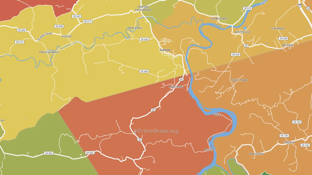 Ivanhoe, VA Map of Drug-Related Crime Rates