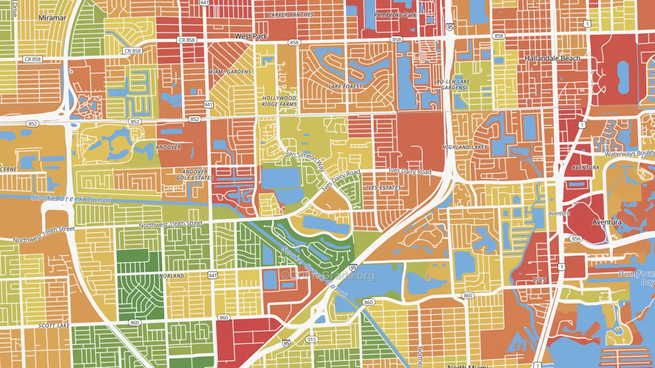 Ives Estates, FL Map of Drug-Related Crime Rates