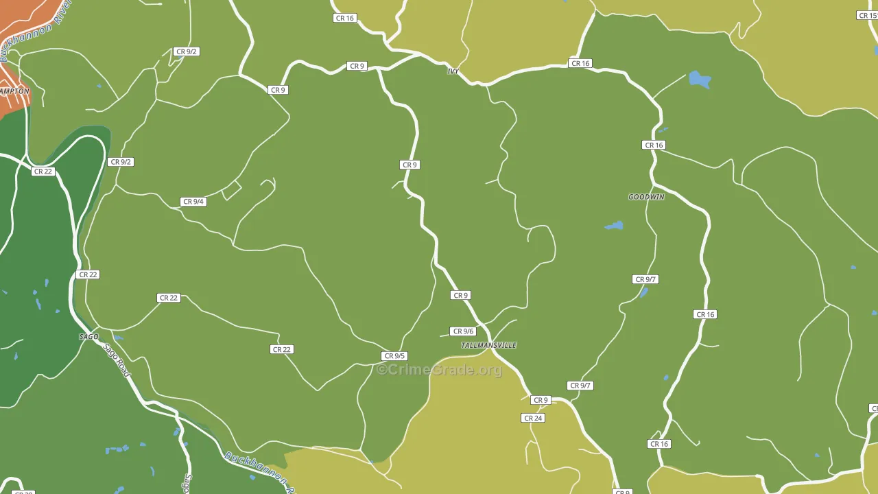 Ivy, WV Map of Drug-Related Crime Rates